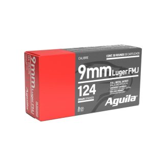 Aguila Handgun Ammunition 9mm Luger 124 gr FMJ 1115 fps 50/ct Aguila Handgun Ammunition 9mm Luger 124 gr FMJ 1115 fps 50/ct