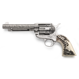 Taylor’s 1873 Cattlebrand Engraved Stag Handgun .45 Colt 6rd Capacity 5.5″ Barrel Engraved Silver with White