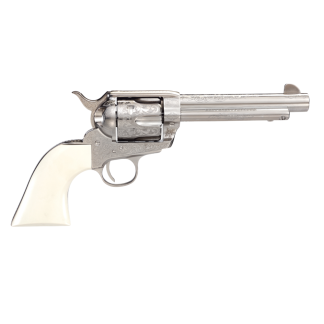 Taylor’s 1873 Outlaw Legacy Handgun .45 Colt 6rd Capacity 5.5″ Barrel Engraved Nickel with White Taylor’s 1873 Outlaw Legacy Handgun .45 Colt 6rd Capacity 5.5″ Barrel Engraved Nickel with White