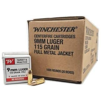 Winchester USA Target & Practice Handgun Ammunition 9mm Luger 115gr FMJ 1190 fps 1000/ct Case (20-50/ct Boxes) Winchester USA Target & Practice Handgun Ammunition 9mm Luger 115gr FMJ 1190 fps 1000/ct Case (20-50/ct Boxes)